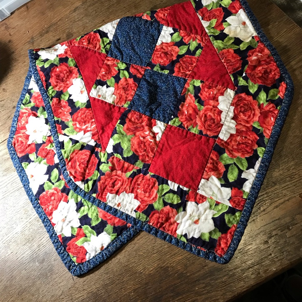 Vintage Quilted Reversible Hand Made Table Runner,  Appx 36 in by 15 in